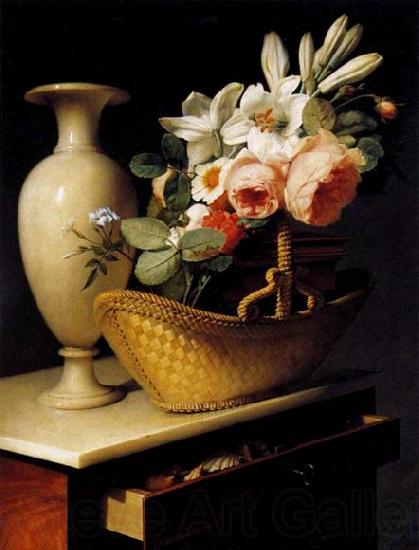 Antoine Berjon Still-Life with a Basket of Flowers Norge oil painting art